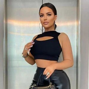 Black Sleeveless Cutout Crop Top